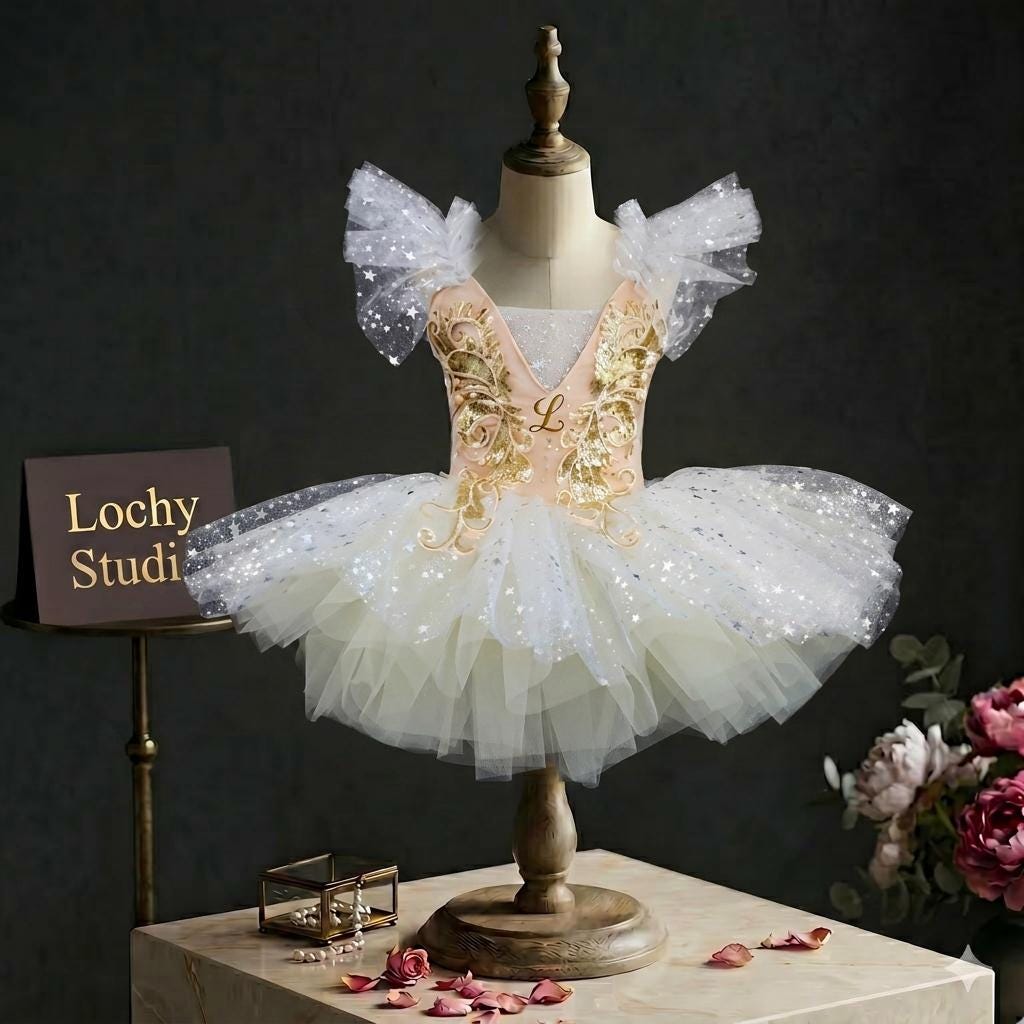 Custom Initial Golden Dance Dress for Kids