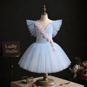 Vestido tutú floral personalizado, monograma inicial personalizado, conjunto para recital de danza de niñas