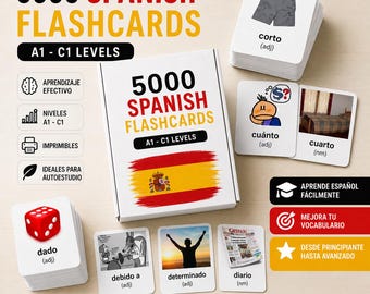 Tarjetas de vocabulario en español para angloparlantes / 5000 palabras con imágenes / Aprende vocabulario en español (PDF)