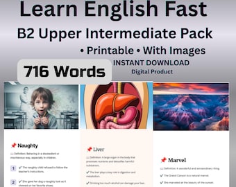 Tarjetas de vocabulario en inglés imprimibles en PDF / 716 tarjetas de vocabulario / Inglés B2 Intermedio Alto / Aprendizaje de inglés como segunda lengua