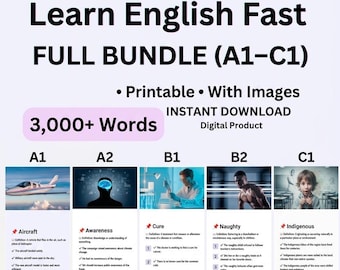Tarjetas de vocabulario en inglés en formato PDF / Más de 3600 palabras e imágenes (A1–C1) (Producto digital)