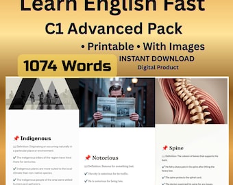 Tarjetas de vocabulario en inglés imprimibles en PDF / 1074 tarjetas de vocabulario / Inglés avanzado C1 / Aprendizaje de inglés como segunda lengua