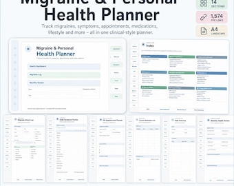 Planificador de salud para la migraña / Registro de síntomas, organizador médico (descarga digital)