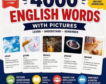 4000 tarjetas de vocabulario en inglés / PDF para el aprendizaje del inglés como segunda lengua (A1–C1)
