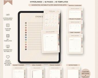 Cuaderno digital de lujo con hipervínculos / Más de 65 plantillas, 12 secciones (Descarga digital)