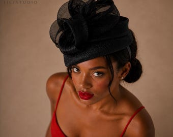Black Fascinator Headpiece, Derby Accessory, Wedding Guest Hair Piece