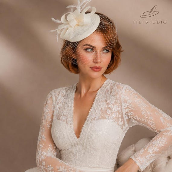 Elegant Ivory Bridal Fascinator with Floral and Netting Detail Silk Dupion Leaves Bridal Fascinator – Minimal Netting  main image 3