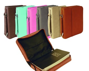 Personalized Bible Cover with Handle with Zipper, 7.5&quot; x 10.75&quot;, Faux Leather