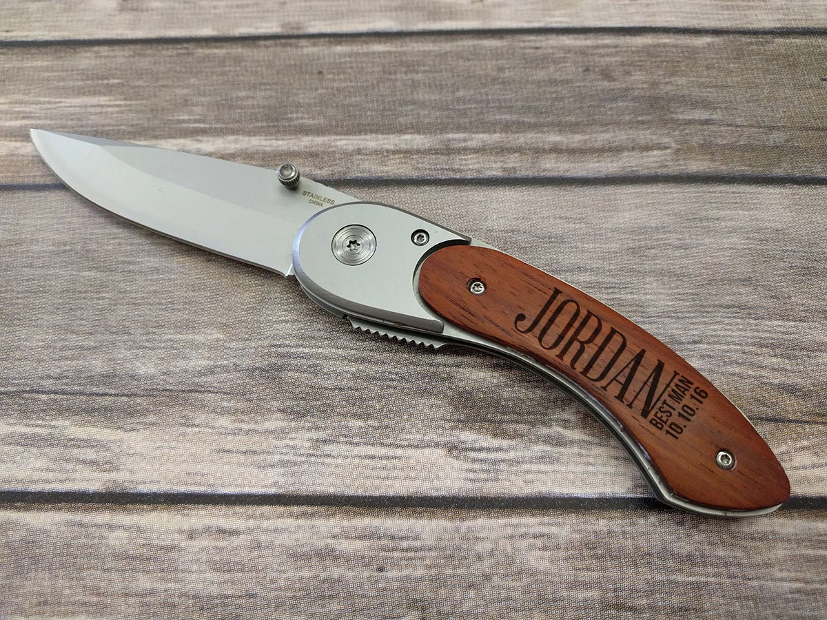 Personalized Pocket Knife Rosewood Curved Handle Knife Etsy