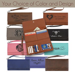 Cartera de pulsera personalizada, cartera grabada personalizada para mujer, elegante tarjetero, ideal como regalo, piel sintética con correa.