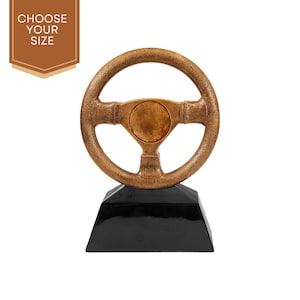 Racing Trophy, Steering Wheel Award, Antique Gold Finish, Resin Award