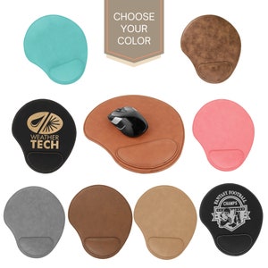 May include: Nine different colored and patterned mouse pads. The mouse pads are all the same shape, with a raised edge and a small indentation in the center. The mouse pads are available in colors such as teal, brown, black, gray, pink, and tan. The mouse pads are also available with different designs, such as a weather tech logo, a fantasy football logo, and a simple design.