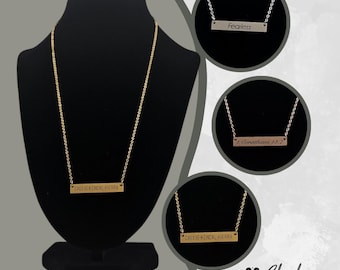 Custom Engraved Bar Necklace, Personalized Name Necklace, Anniversary Gift, Roman Numeral Necklace, Wedding Date Jewelry, Coordinates