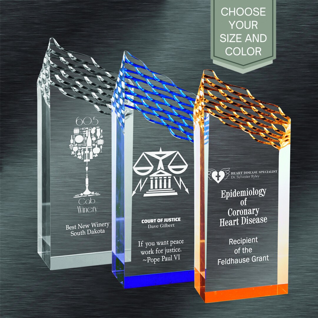 Colored Acrylic Award - Choice of Blue, Gold or Silver Highlights - Etsy