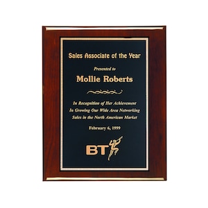 Engraved Rosewood Piano Finish Wall Plaque with Black Brass Plate, Choice of size