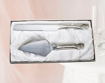 Personalized Birthday Hearts Cake Server and Knife Set, Girl - Wedding Cake Knife - Engraved 1st Birthday Gift Keepsake - Cake Serving Set