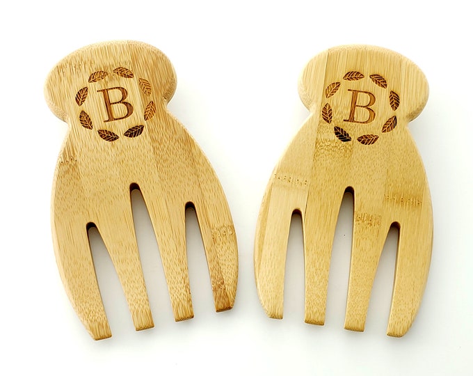 Personalized Bamboo Salad Hands, Salad Servers