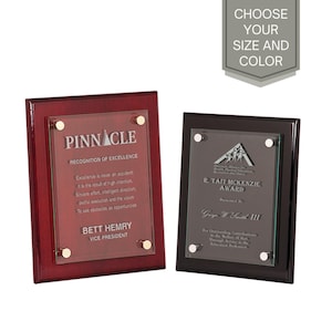 Personalized Plaques, Piano Finish, Floating Glass, Engraved Plaque, Custom Awards, Award Plaques, Your Choice of Size and Color