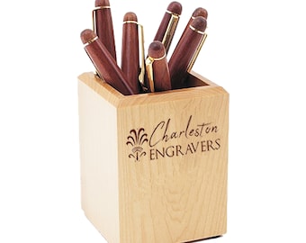 Personalized Maple Pen and Pencil Holder for Desk | Unique Desk Accessories | Office Desk Accessories | Pen Holder