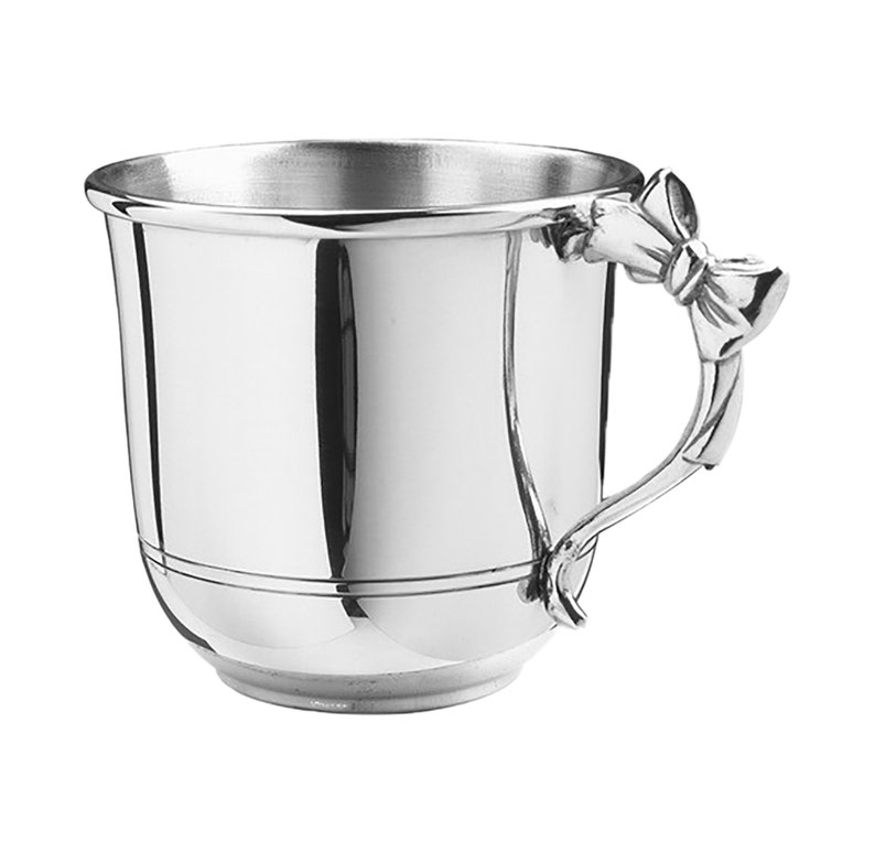 Personalized Pewter Baby Cup With Bow Handle Unique Keepsake Etsy