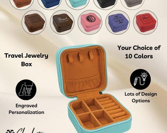 Personalized Travel Jewelry Box | Monogrammed Travel Jewelry Case, Organizer | Bridesmaid Gifts for Her, Maid of Honor | Small Jewelry Box