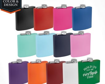 Personalized Stainless Steel Hip Flasks, Groomsmen Gifts, Bridal Party Gifts, Unique Engraved Flask for Him Her, Choice of Color, 6 oz