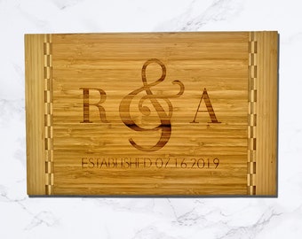 Personalized Bamboo Cutting Board with Butcher Block Inlay - Unique Wedding Gift - Gifts for Mom - Custom Cutting Board - Kitchen Gifts