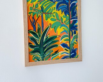 Vibrant Tropical Jungle Acrylic Painting: Lush Foliage Landscape Wall Art