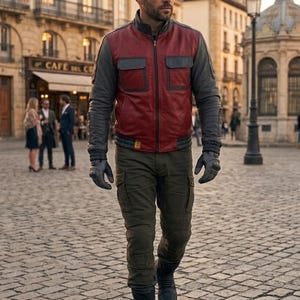 Chaqueta acolchada de cuero rojo estilo retro de los 80 / Prenda de abrigo para cosplay de películas de viajes en el tiempo