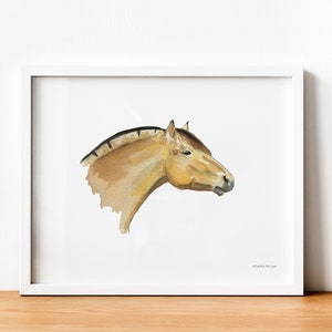 Norwegisches Fjordpferd Aquarell Portrait Druck von Candize von Piq Design