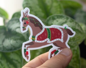 Holiday Carousel Christmas Horse Sticker Die Cut Vinyl by Candice of Piq Design