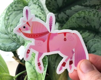 Pink Circus Pony Carousel Die Cut Vinyl Sticker by Candice of Piq Design