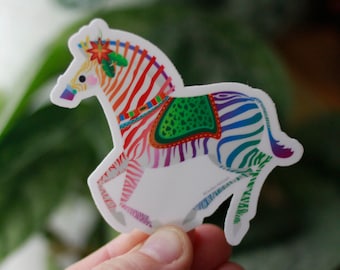 Rainbow Fantasy Zebra Die Cut Stickers by Candice of Piq Design