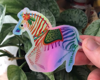 SALE* Holographic Rainbow Zebra Die Cut Sticker by Candice of Piq Design
