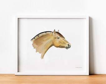 Norwegian Fjord Horse Watercolor Portrait Print by Candice of Piq Design