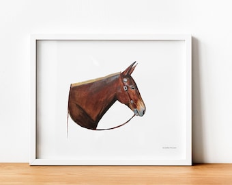Sorrel Mule Watercolor Portrait Print by Candice of Piq Design