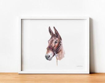 Roan Mule Watercolor Portrait Print by Candice of Piq Design