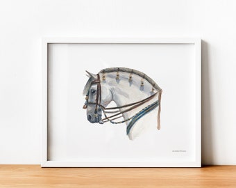 Andalusian Spanish Horse Watercolor Portrait Print by Candice of Piq Design