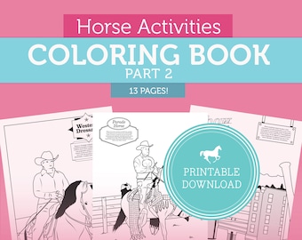 Bundle Horse Coloring for Kids or Adult Activities, Horses, Equestrian, Horseback, Coloring Book Digital