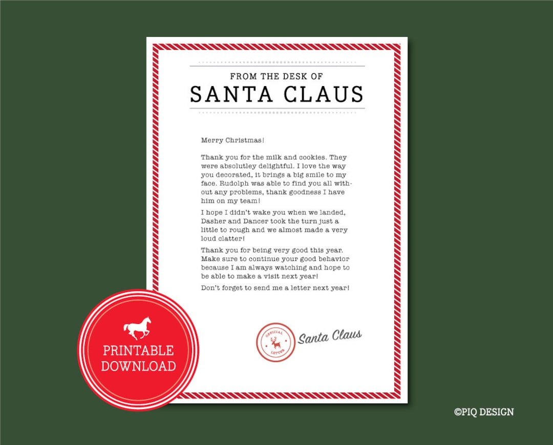 Thank You Letter From Santa Claus, Printable Santa Letter, North Pole ...