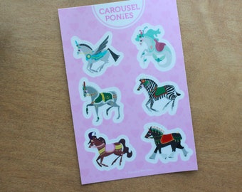 Carousel Ponies Die Cut Sticker Pink Sheet by Candice of Piq Design