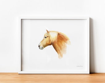 Belgian Brabant Sorrel Draft Horse Watercolor Portrait Print by Candice of Piq Design