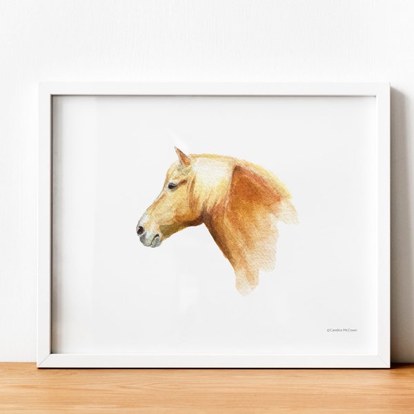 Belgian Brabant Sorrel Draft Horse Watercolor Portrait Print by Candice of Piq Design