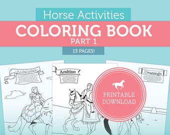 Bundle Horse Coloring for Kids or Adult Activities, Horses, Equestrian, Horseback, Coloring Book Digital