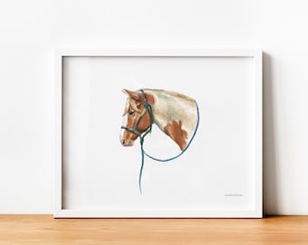 Palomino Pinto Pony Watercolor Portrait Print by Candice of Piq Design