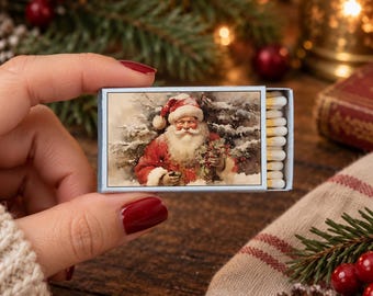 Vintage Santa Matchbox – Retro Christmas Matches, Holiday Candle Accessory, Stocking Stuffer