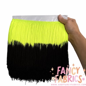 Neon Yellow + Black | Ombre Fringe Trim | 7 Inch Wide, Sold by Yard (Continuous Cut)