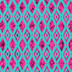 May include: A vibrant pattern featuring a repeating diamond design. The diamonds are outlined in turquoise and filled with a textured pink and black pattern. The overall design has a Southwestern or tribal aesthetic.