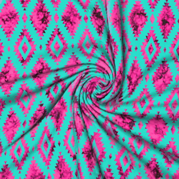 Pink Turquoise Aztec Swim Fabric by the Yard | Stretch Performance Material