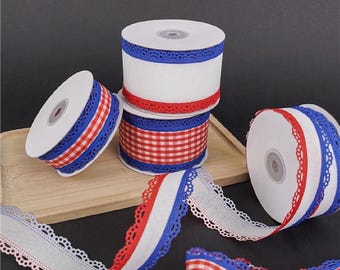 Patriotiskt hampaband med spetskant | Rödvit Blå Gingham-hantverk